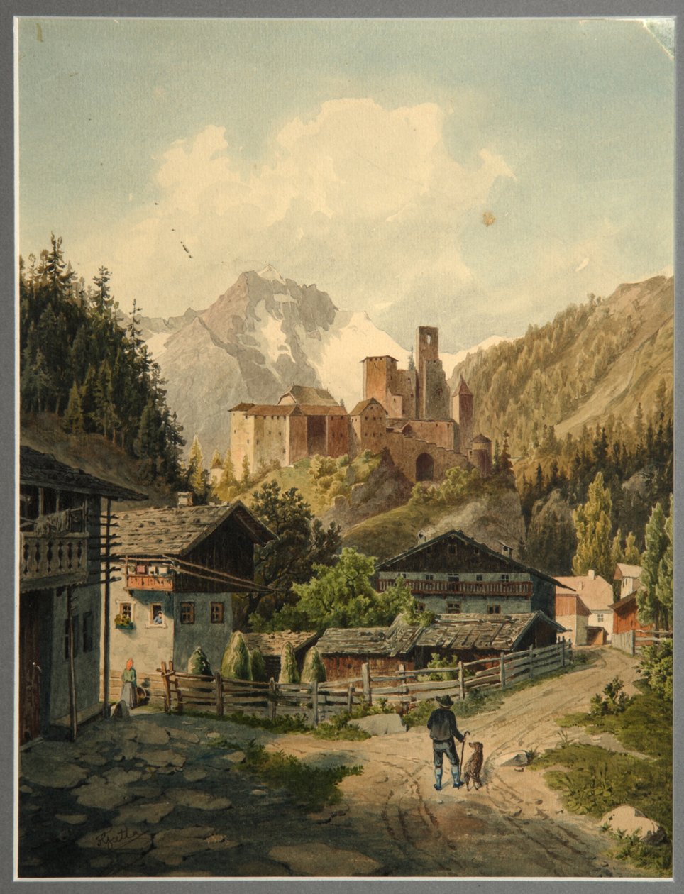 Bir kale ile Alp manzara by Ferdinand Gatt