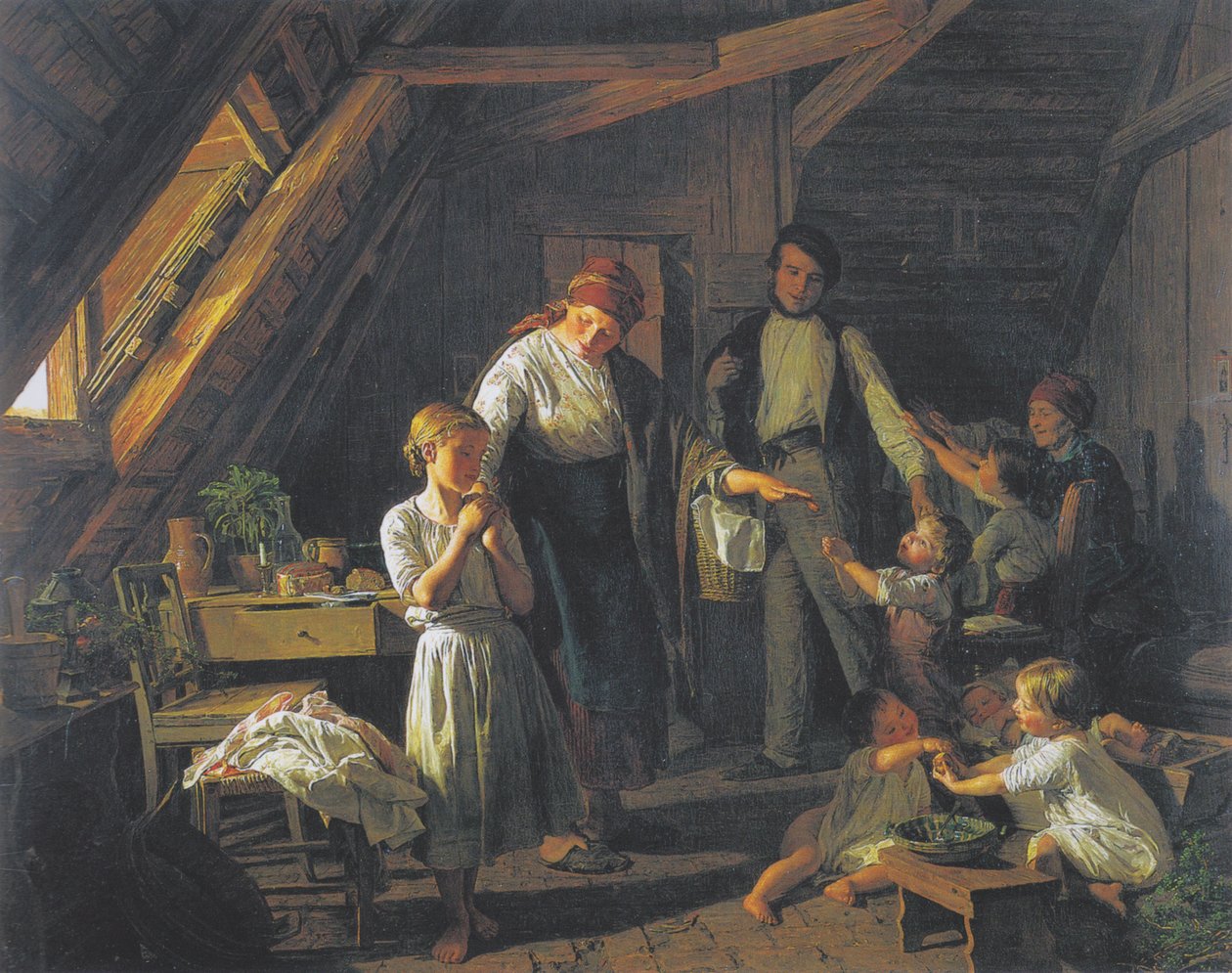 Ebeveynlerin ayrılması - en büyük çocuk, ebeveynlerin yokluğunda erkek ve kız kardeşlerle ilgilenir. by Ferdinand Georg Waldmuller