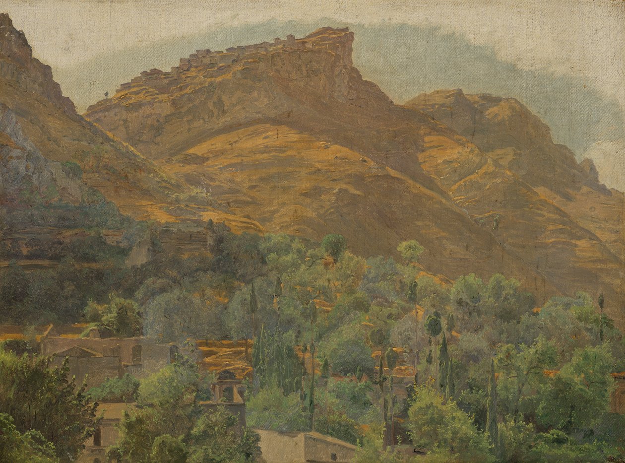 Taormina yakınlarındaki Mola dağ kasabasının görünümü by Ferdinand Georg Waldmuller