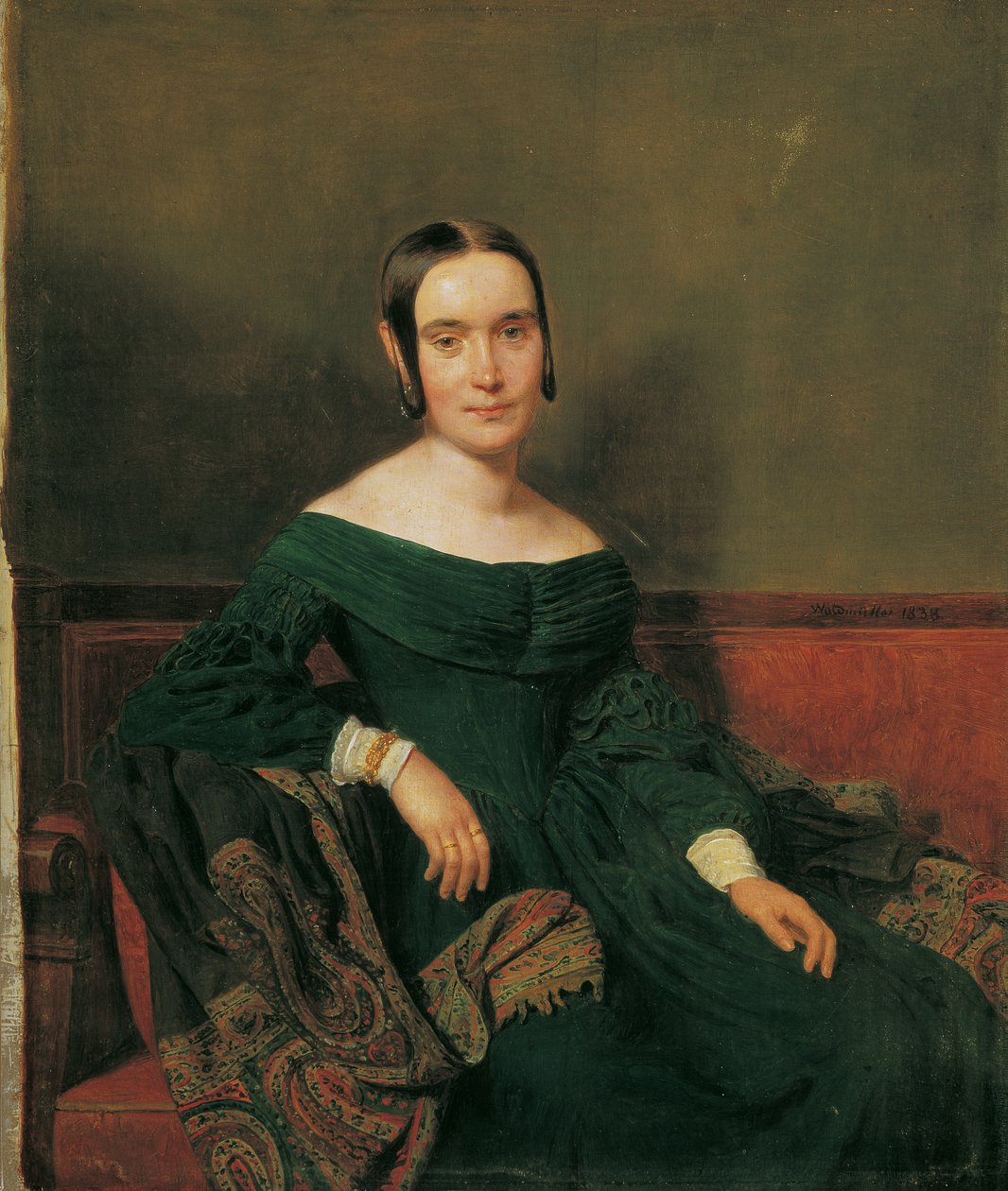 Vermilyon elbiseli bayan by Ferdinand Georg Waldmuller