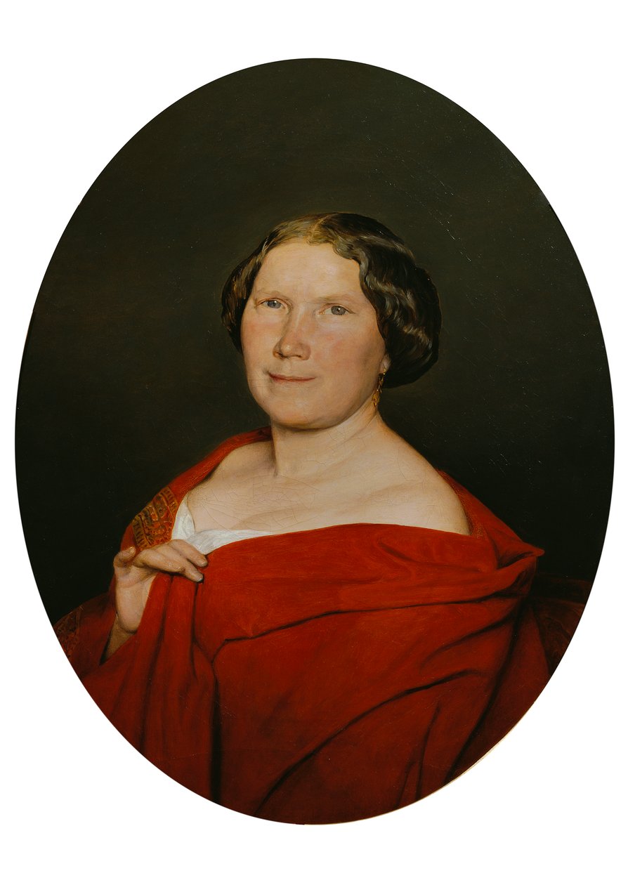 Somon rengi pelerinli kadın by Ferdinand Georg Waldmuller