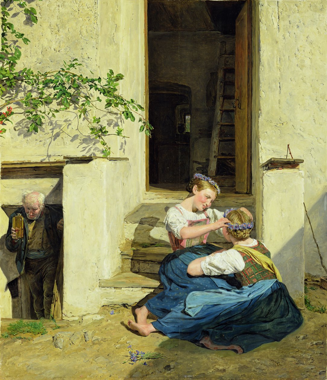 Çelenk yapan kızlar, 1846 by Ferdinand Georg Waldmuller