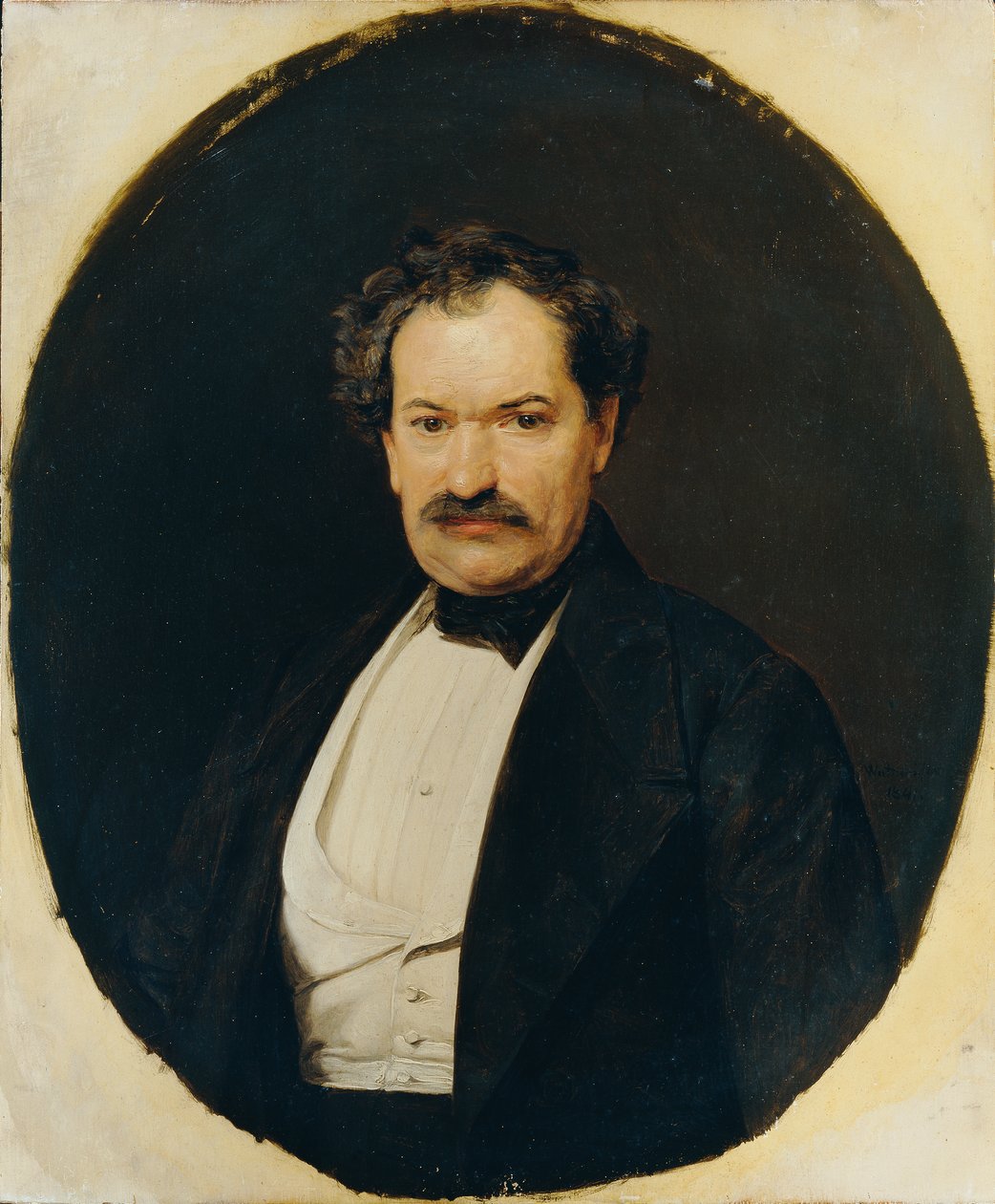 Beyaz yelekli siyah paltolu beyefendi by Ferdinand Georg Waldmuller