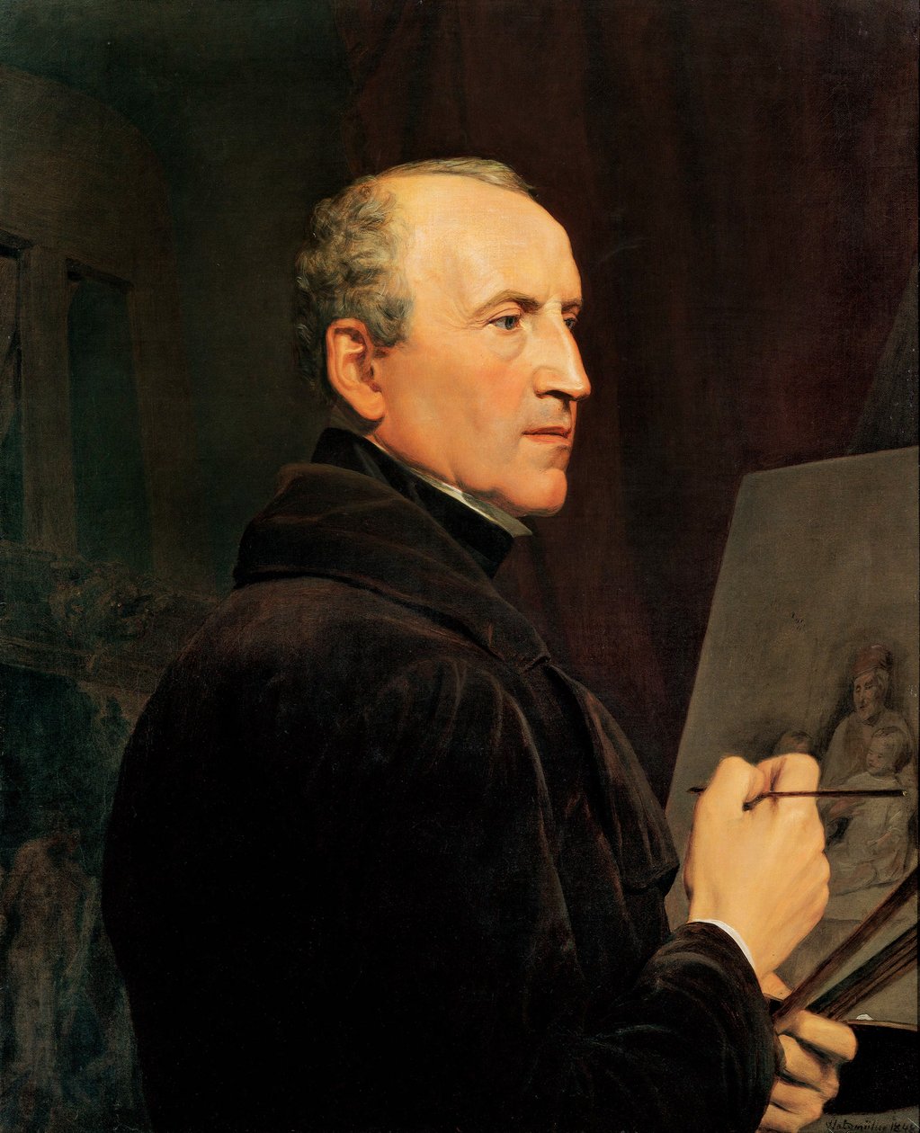 Şövale önünde otoportre by Ferdinand Georg Waldmuller