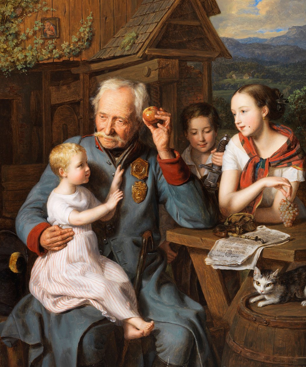 Çocuklu yaşlı bir hasta - Waldmueller, Ferdinand Georg (1793-1865) tarafından çocuklu yaşlı bir hasta. ahşap üzerine yağ by Ferdinand Georg Waldmuller