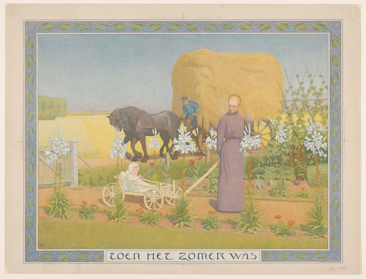 Arabada çocuğu olan kadın Yaz Olduğunda (nesnedeki başlık) by Ferdinand Hart Nibbrig (signed by artist)