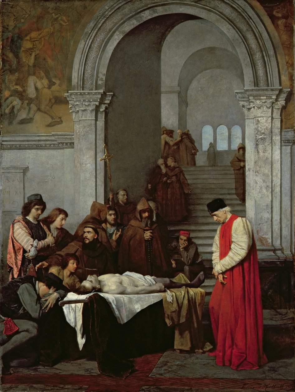 Ressam Luca Signorelli, rakibinin ölü oğlunun cesedinin yanında duruyor, 1859 by Ferdinand Heilbuth