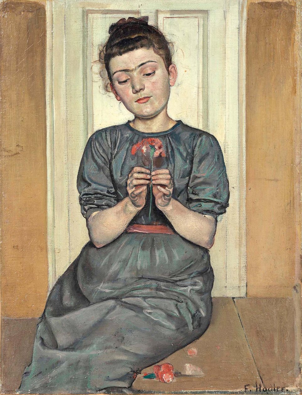 Kız çiçek aranjmanı Karanfilli kız, c. 1886 by Ferdinand Hodler