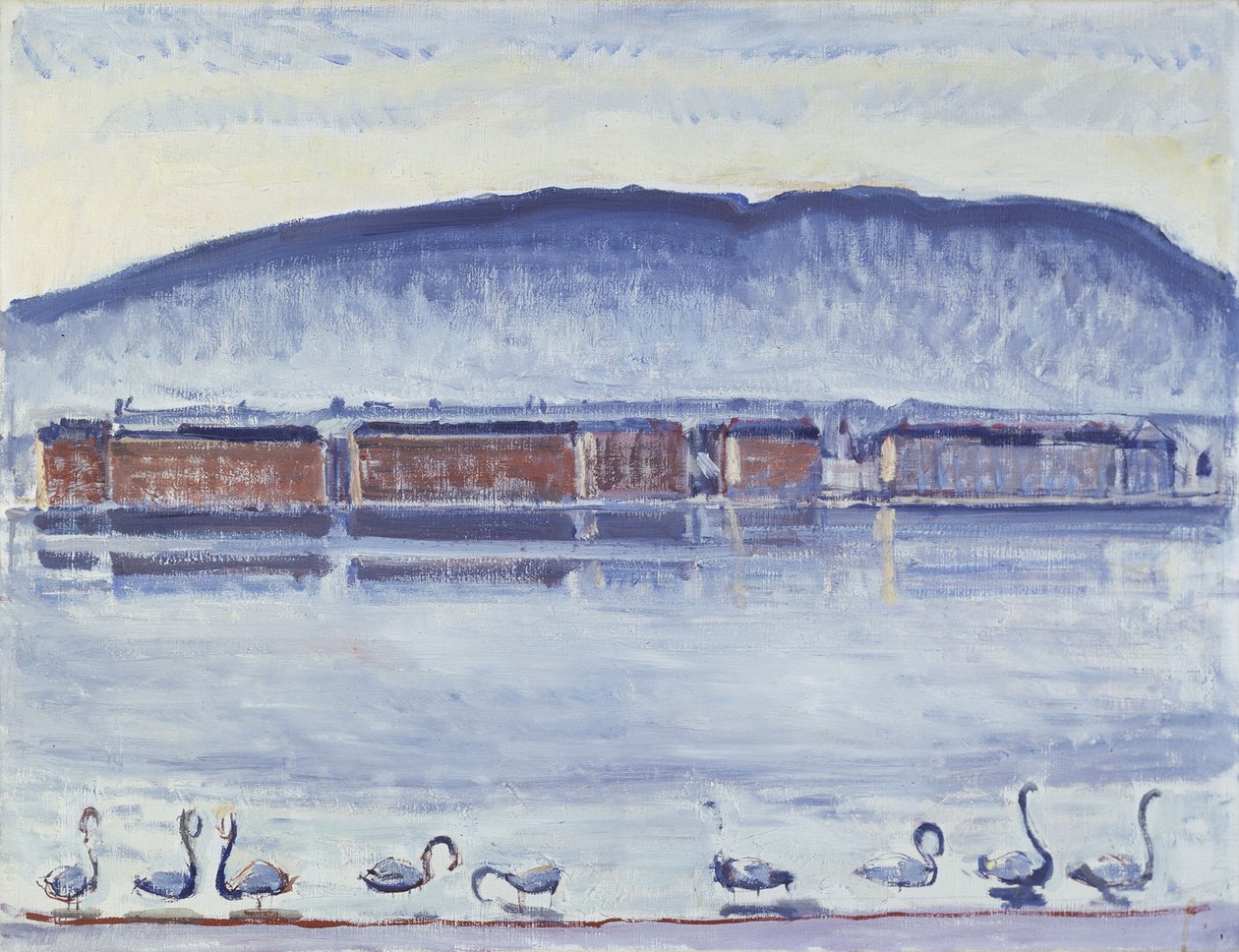 Mont Salève ve Kuğular ile Cenevre Gölü by Ferdinand Hodler