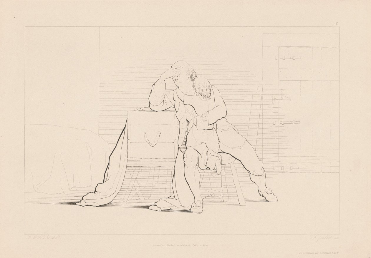 Gertrude Dul Bir Babanın Dizine Tırmandı by Ferdinand Joubert, after George Elgar Hicks