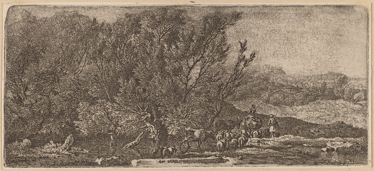 Bir Dere Geçiren Sürüleriyle Çobanlar by Ferdinand Kobell