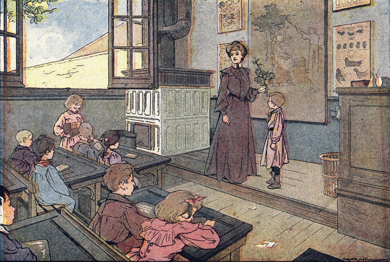 Sınıfta, Çocukluğun Resimli Kitabında, c.1900 (gravür) by Ferdinand Raffin