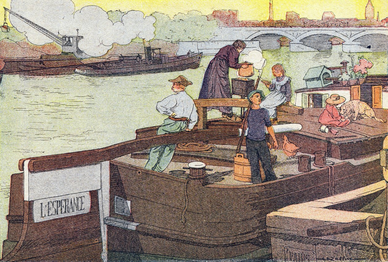 Seine kıyısında, Imagier de l'enfance'de, 1900 dolayları (gravür) by Ferdinand Raffin