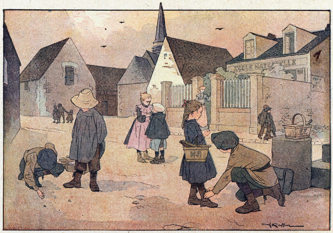 Okul dışında, Resimli çocukluk kitabında, 1900 dolayları (gravür) by Ferdinand Raffin