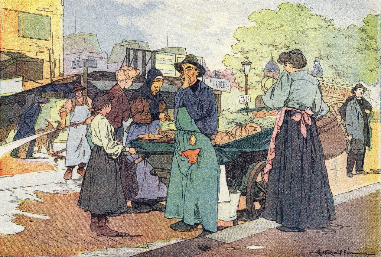 Dört mevsim tüccarı, Resimli çocukluk kitabı, 1900 dolayları (gravür) by Ferdinand Raffin