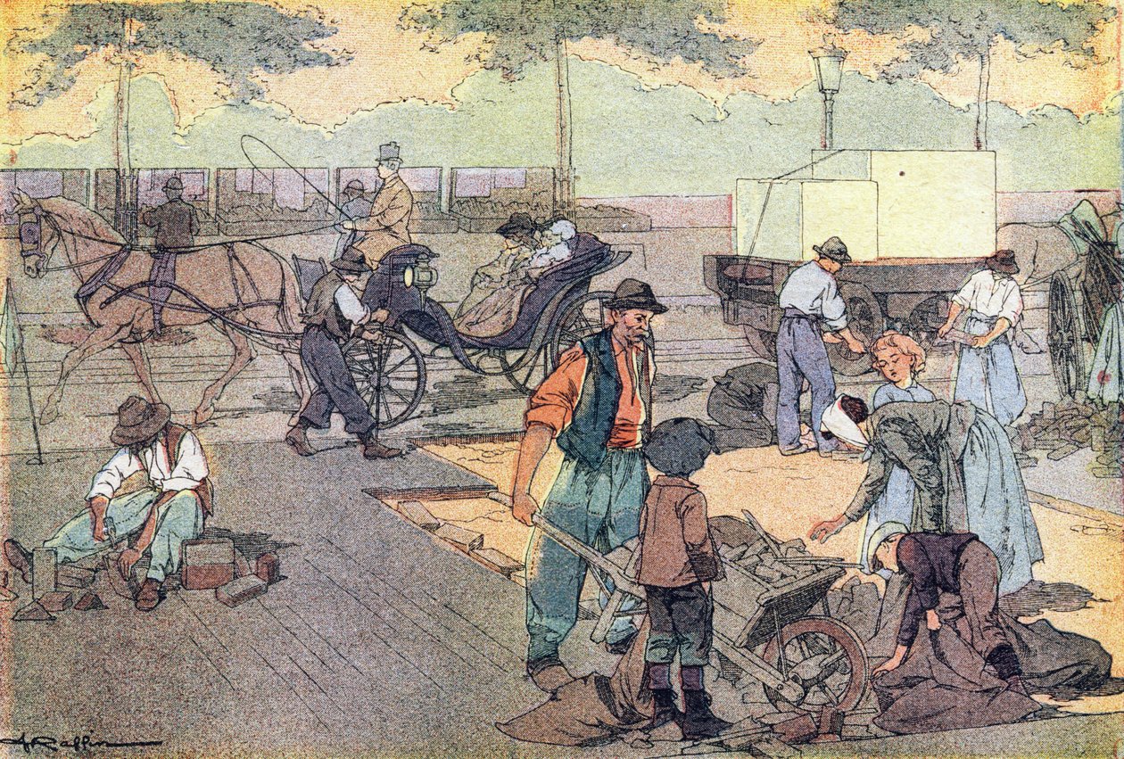 Çocukluğun Resimli kitabında ahşap kaldırım, c.1900 (gravür) by Ferdinand Raffin