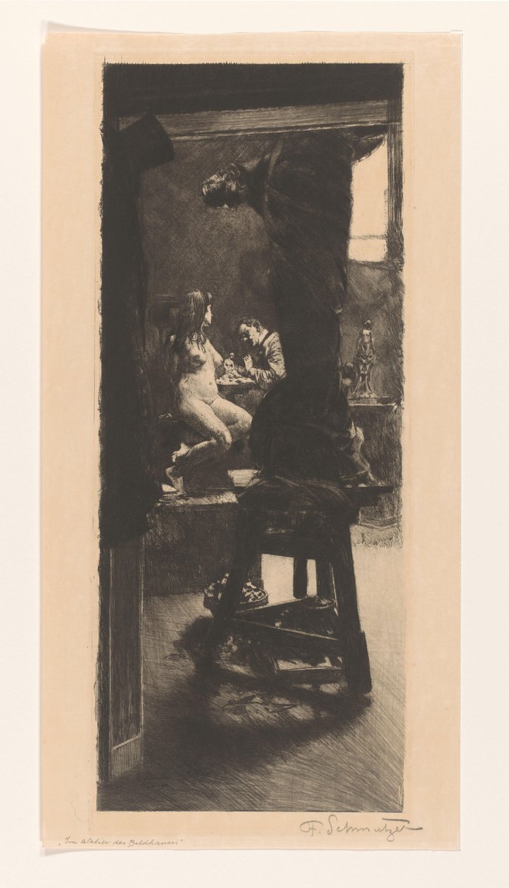 Heykeltıraşın atölyesinde (nesne üzerindeki orijinal başlık) by Ferdinand Schmutzer (signed by artist)