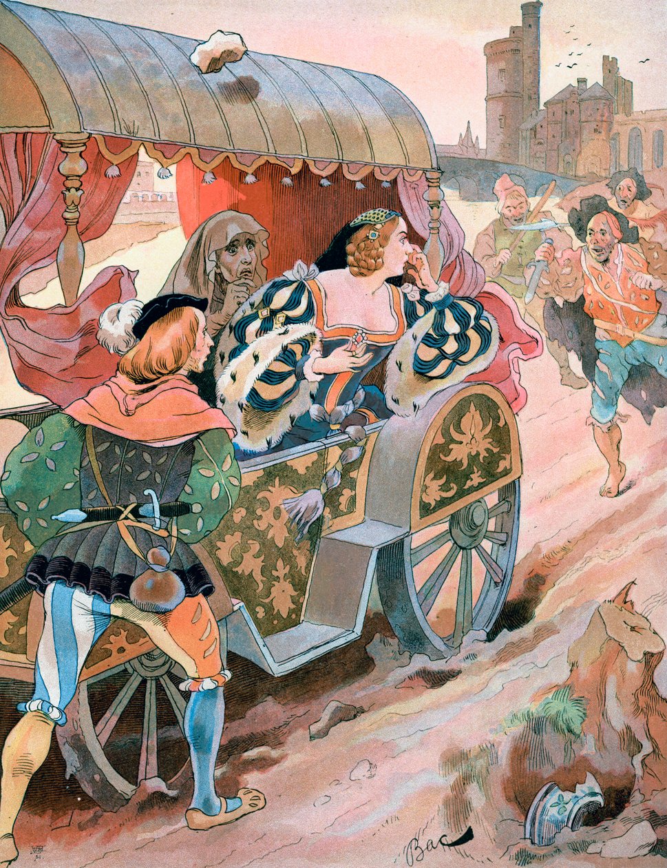 Bir vagona saldırı, Quai de Nesles, Francis I Saltanatı, 16. yüzyıl, c1870-1950. by Ferdinand Sigismund Bac
