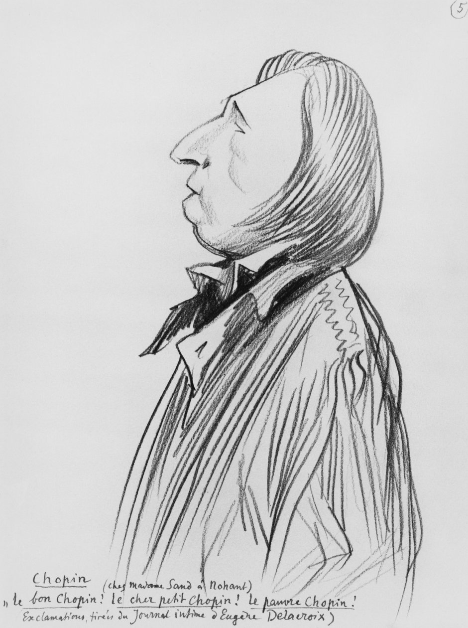 Frederic Chopin'in 'Madame Sand'in Nohant'taki evinde' karikatürü, 20. yüzyılın başları (kağıt üzerine kalem) (s/b fotoğraf) by Ferdinand Sigismund Bac