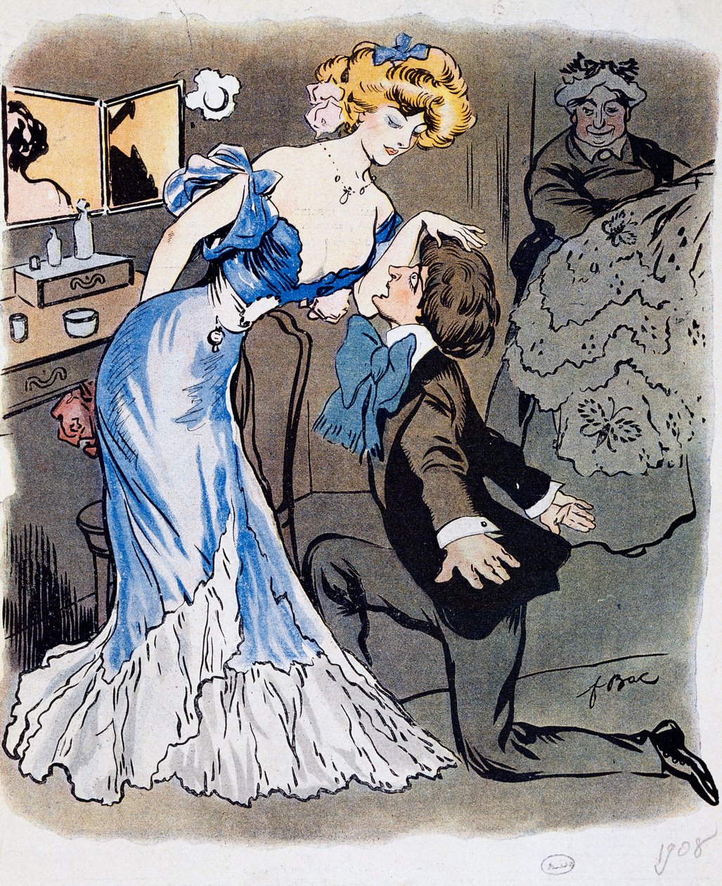 Les Demi-mondaines, şair Innamorato, 1908 karikatürü (çizim) by Ferdinand Sigismund Bac