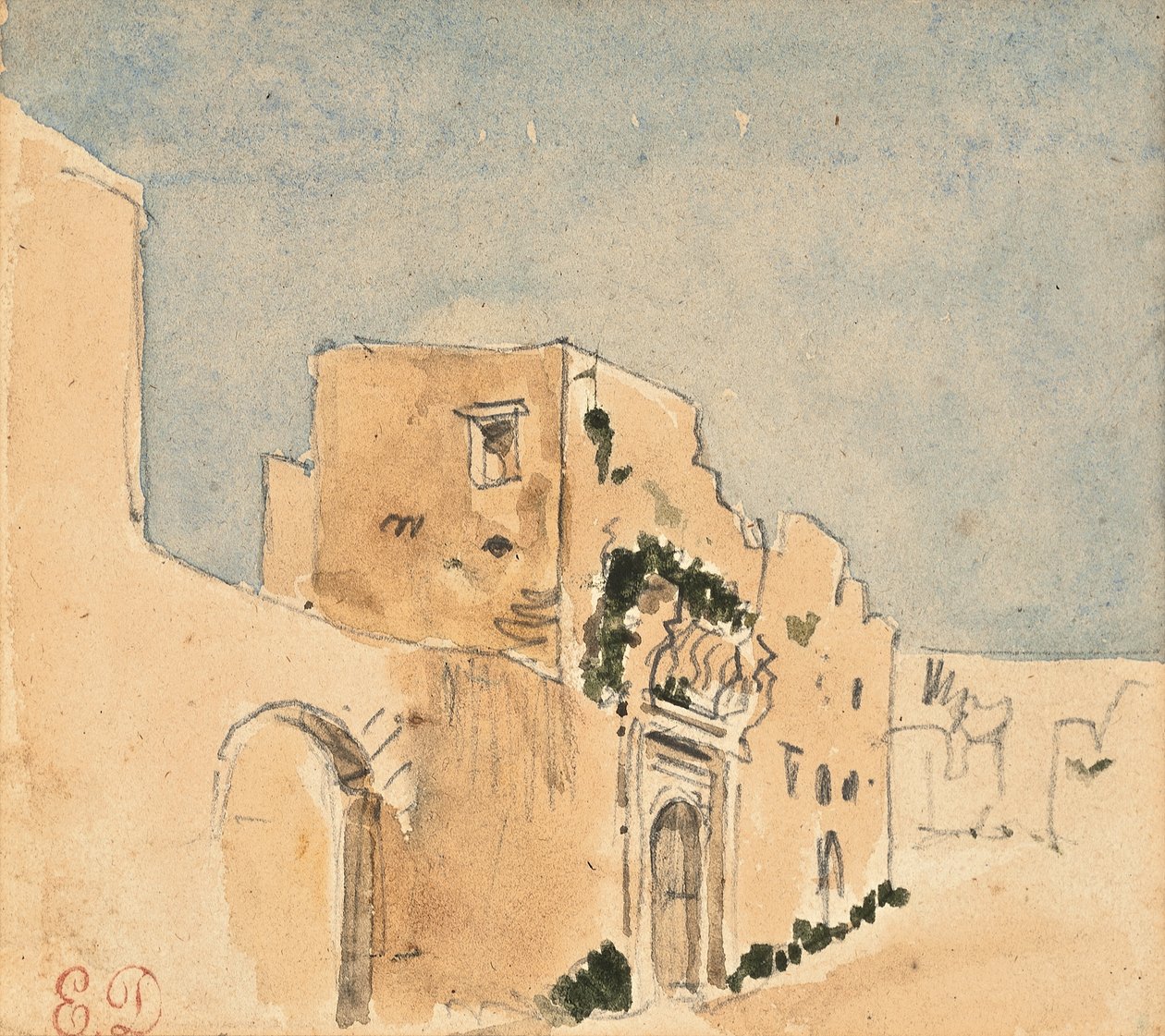 Bir Fas binası (kağıt üzerine kalem ve sulu boya) by Ferdinand Victor Eugene Delacroix