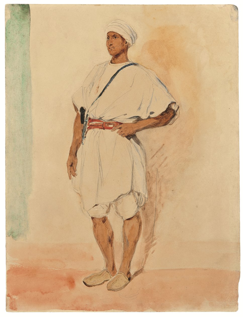 Ayakta duran bir Faslı (kağıt üzerine kalem ve sulu boya) by Ferdinand Victor Eugene Delacroix