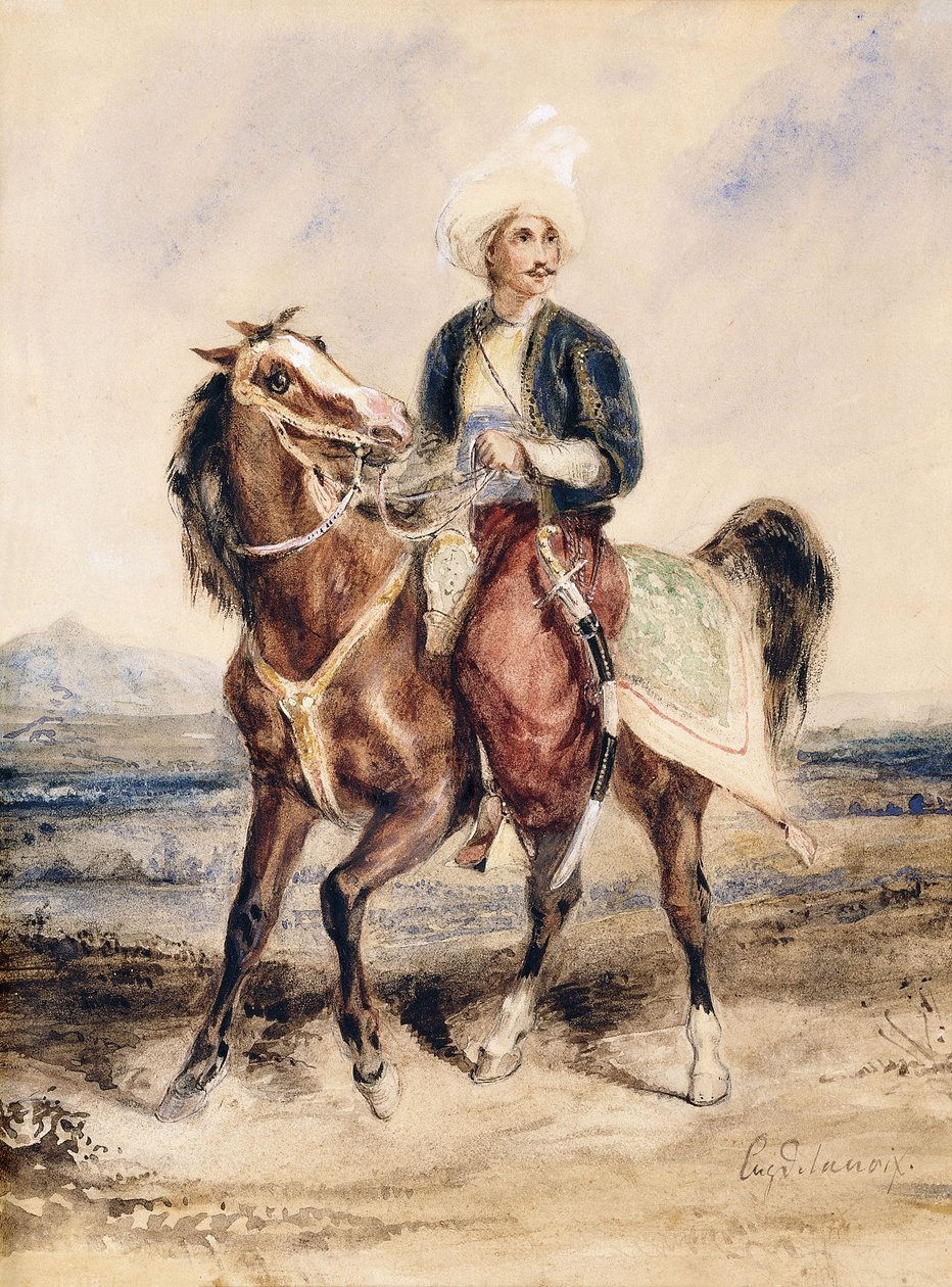Bir Manzarada At Sırtında Bir Arap Savaşçısı, by Ferdinand Victor Eugene Delacroix