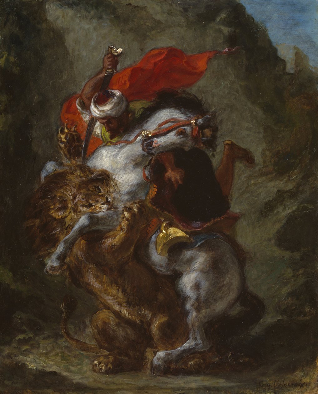 Arap Süvari Bir Aslan Tarafından Saldırıya Uğradı, 1849-50 by Ferdinand Victor Eugene Delacroix