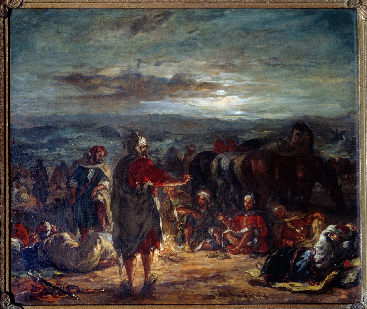 Arap kampı geceleri. Eugene Delacroix (1798-1863) tarafından yapılan boyama by Ferdinand Victor Eugene Delacroix