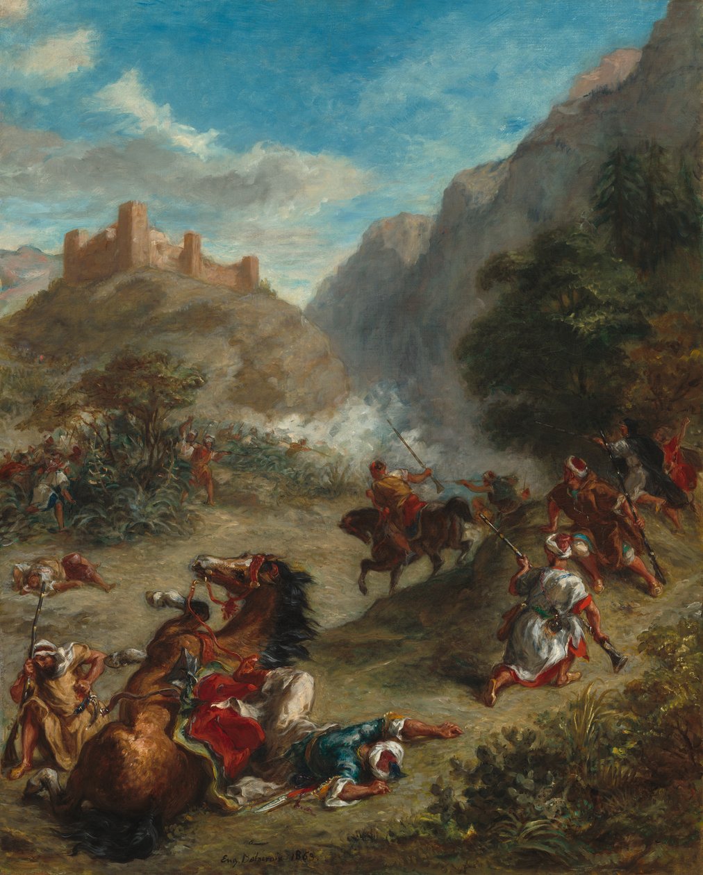 Araplar Dağlarda Çatışıyor by Ferdinand Victor Eugene Delacroix