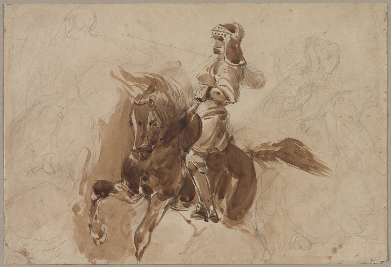 At sırtındaki Zırhlı Figür, c. 1828. by Ferdinand Victor Eugene Delacroix