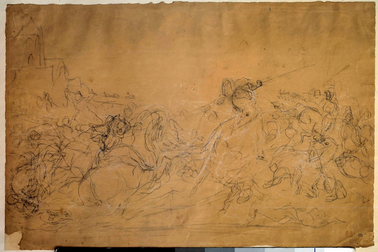 Eugene Delacroix (1798-1863) tarafından Somon Kağıdına Savaş Sahnesi Çizimi 19. Yüzyıl Güneşi. 0.30 X 0.45 m. Paris, Louvre Müzesi by Ferdinand Victor Eugene Delacroix
