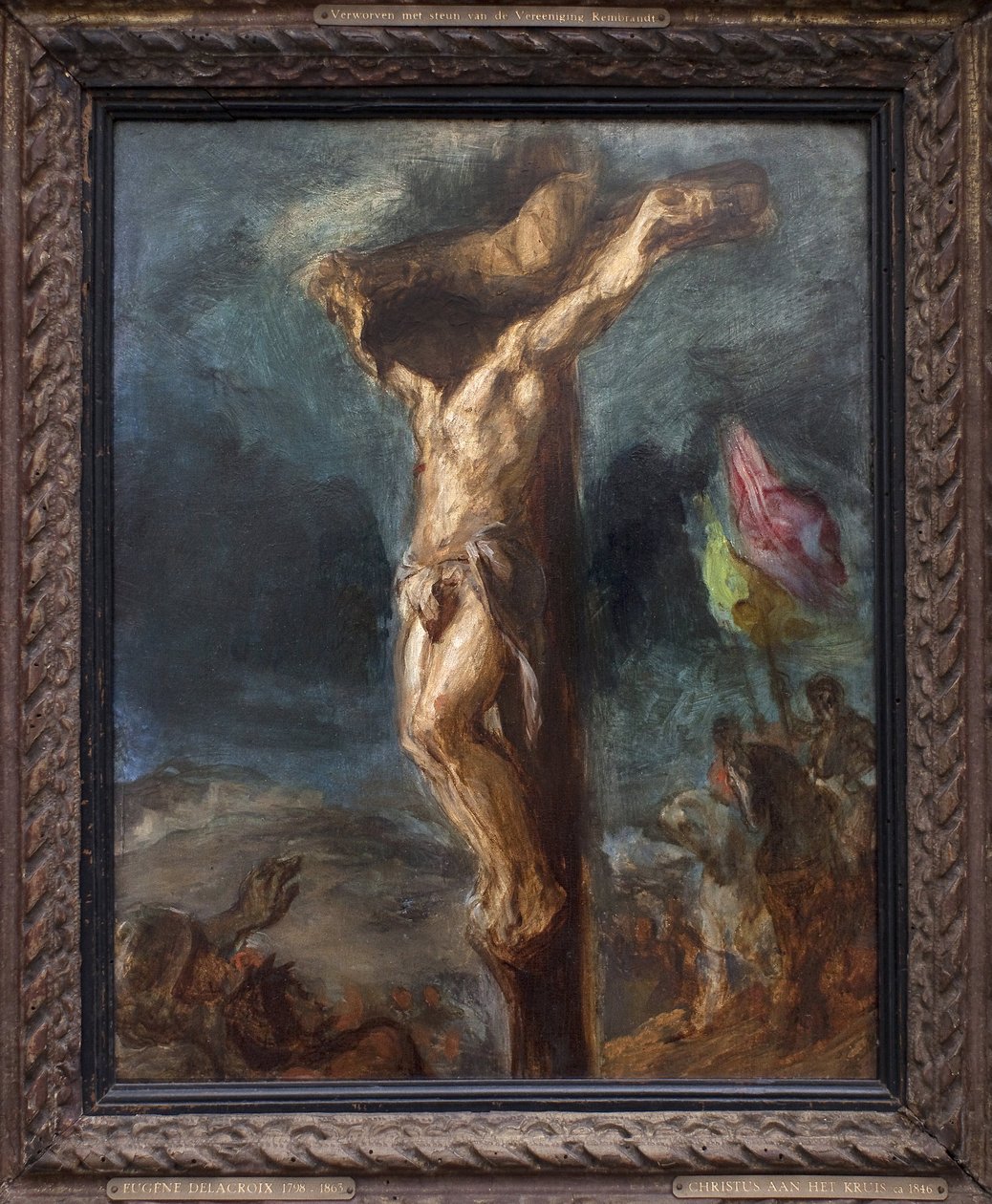 çarmıha germe. Eugene Delacroix (1798-1863), ahşap üzerine yağlı boya tablosu by Ferdinand Victor Eugene Delacroix