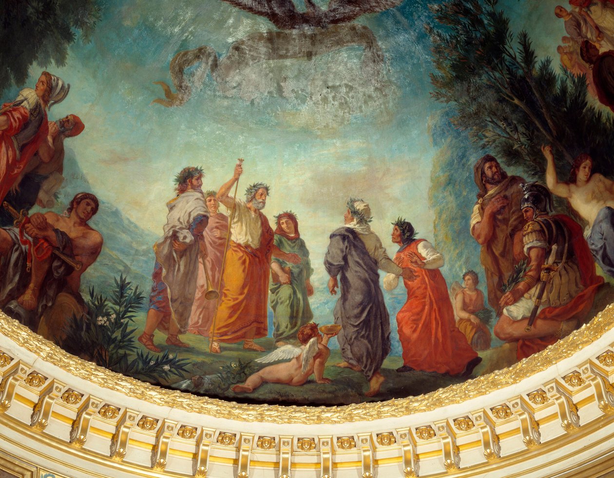 Arafta iniş: “” Şairler Ovid, Stace ve Horace ile çevrili Yunan şair Homere, Virgil