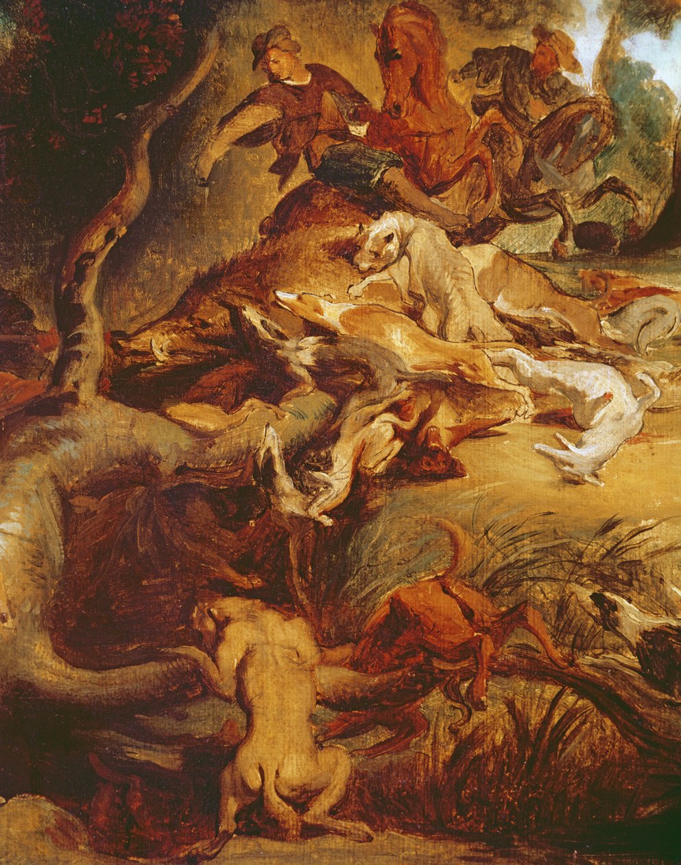 Detail of The Wild Boar Hunt, after a painting by Rubens, c.1840-50  (see 203232) by Ferdinand Victor Eugene Delacroix