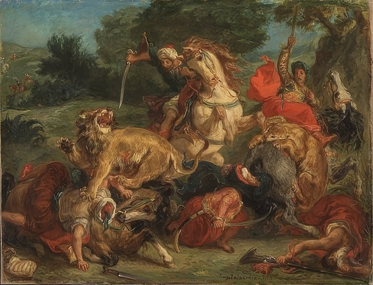 Aslan avı. 1855 by Ferdinand Victor Eugene Delacroix