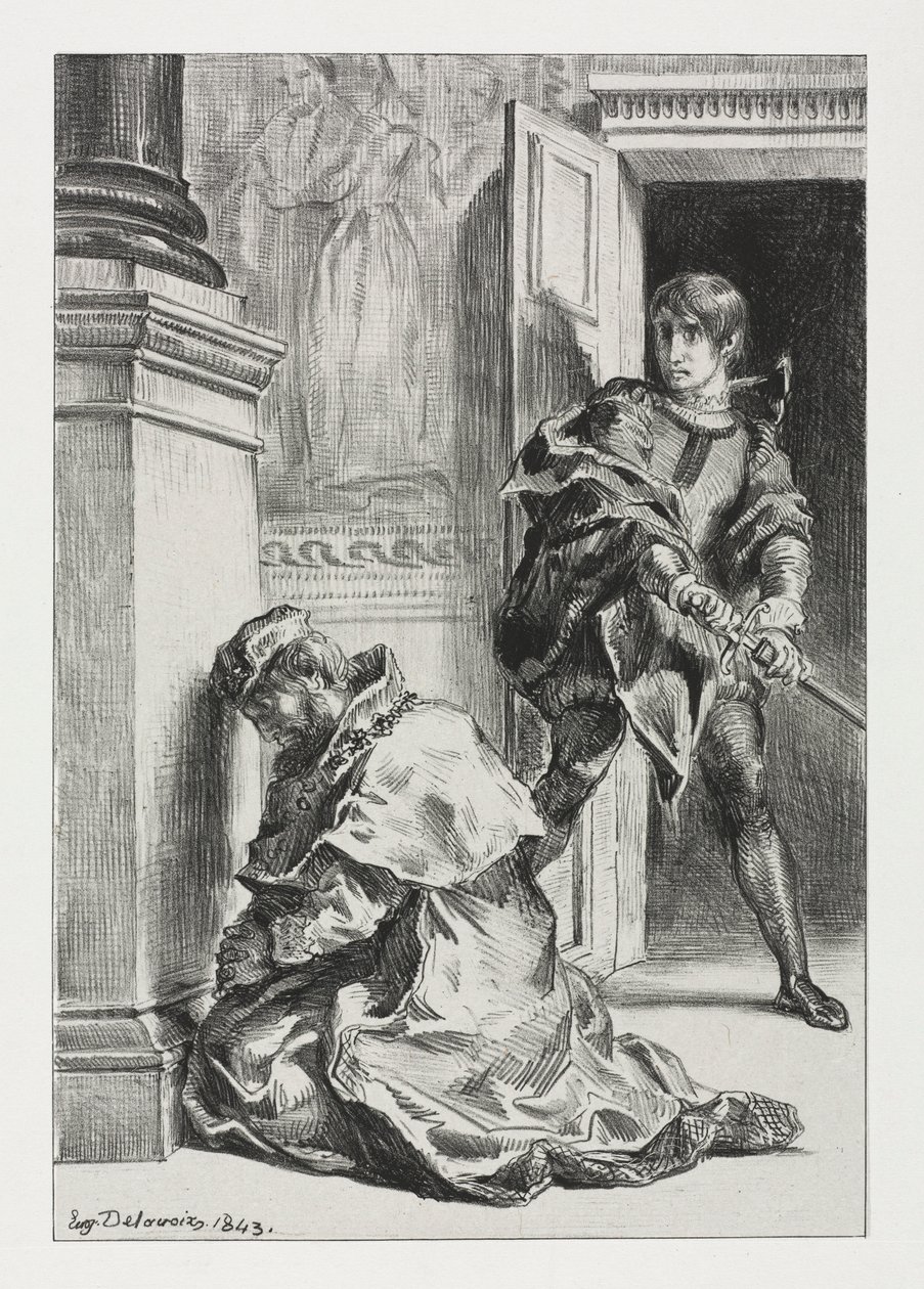 Hamlet: Hamlet Kralı Öldürmeye Çalışıyor, 1843. by Ferdinand Victor Eugene Delacroix