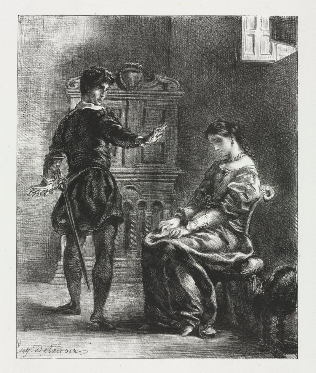 Hamlet: Hamlet ve Ophelia, 1834. by Ferdinand Victor Eugene Delacroix