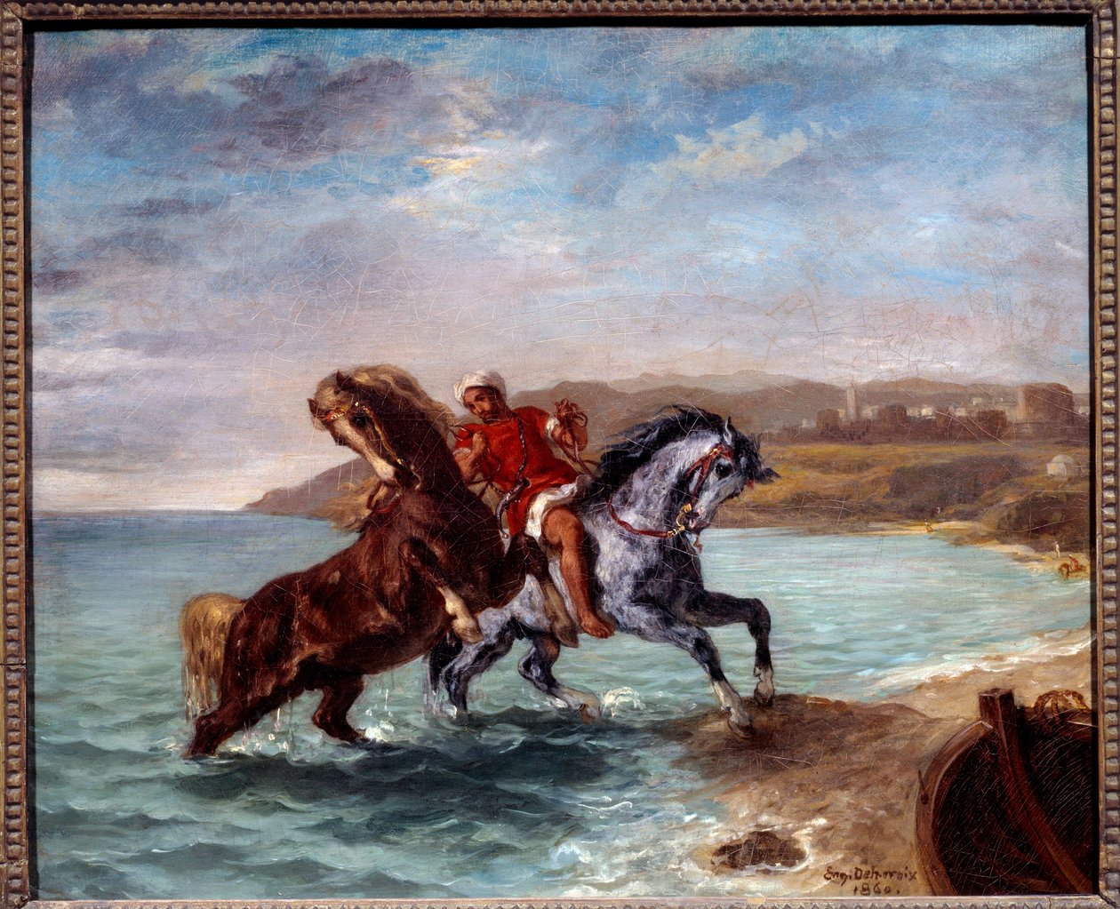 Denizden çıkan atlar. Eugene Delacroix (1798-1863) tarafından yapılan boyama by Ferdinand Victor Eugene Delacroix
