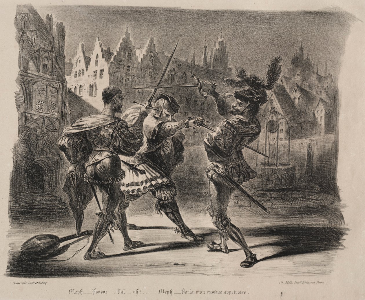 Faust için çizimler: Faust ve Valentin Düellosu, 1828. by Ferdinand Victor Eugene Delacroix