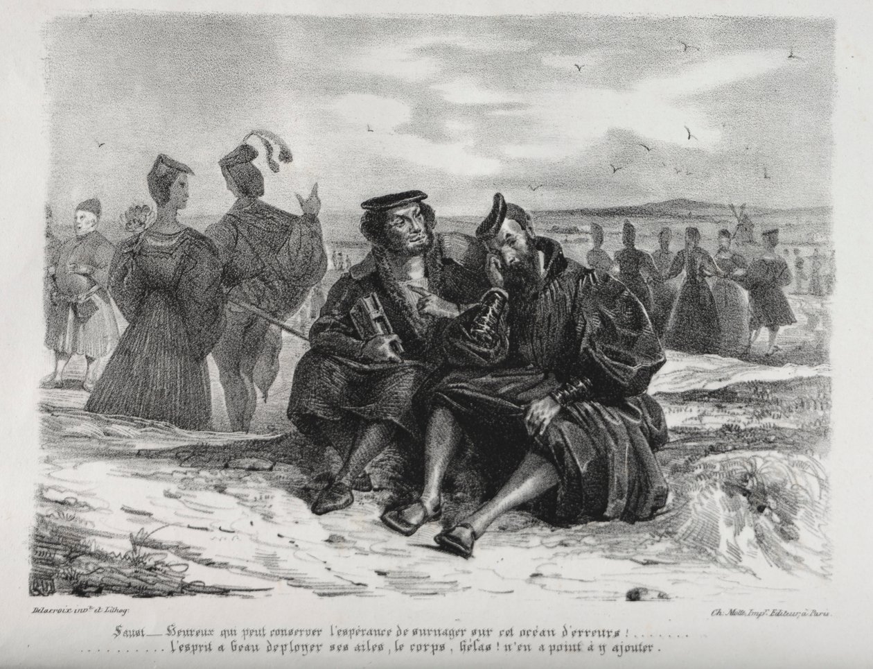 Faust için çizimler: Faust ve Wagner, 1828. by Ferdinand Victor Eugene Delacroix