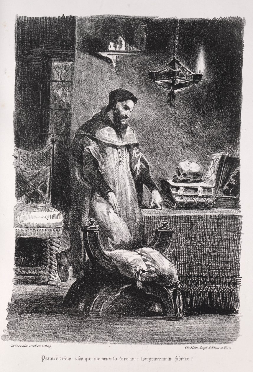 Faust için çizimler: Faust soyunma odasında, 1828. by Ferdinand Victor Eugene Delacroix