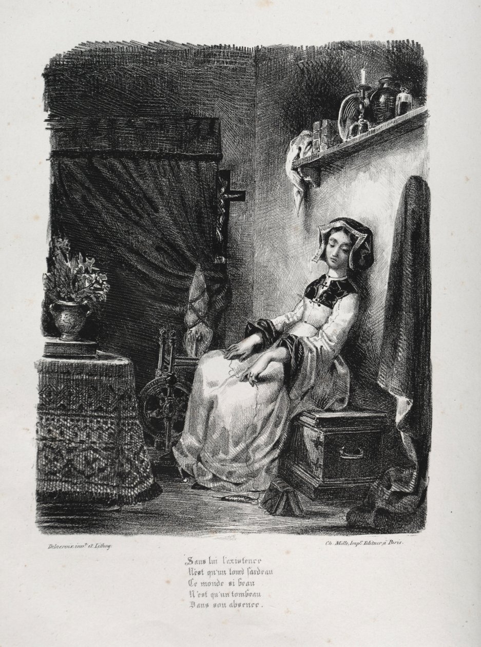 Faust için çizimler: Tekerlekli Marguerite, 1828. by Ferdinand Victor Eugene Delacroix