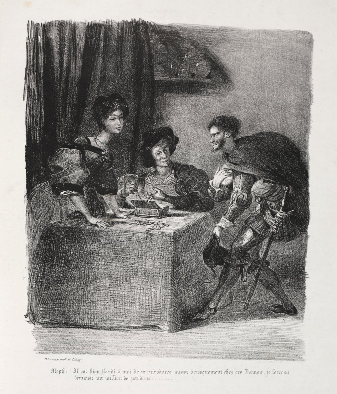 Faust için çizimler: Méphistopheles, Marthe, 1828