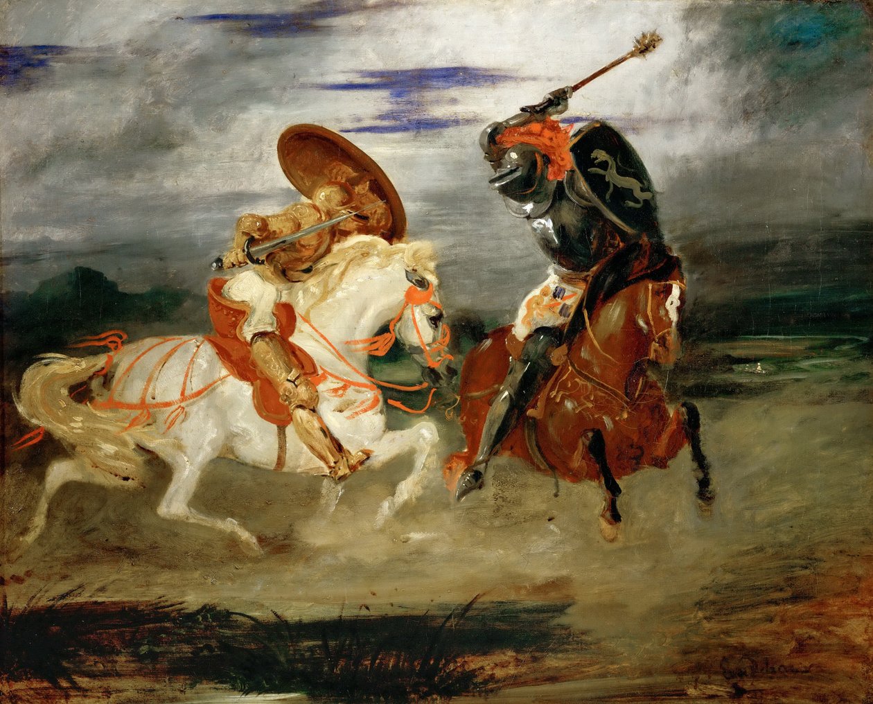 Kırsalda Savaşan Şövalyeler by Ferdinand Victor Eugene Delacroix