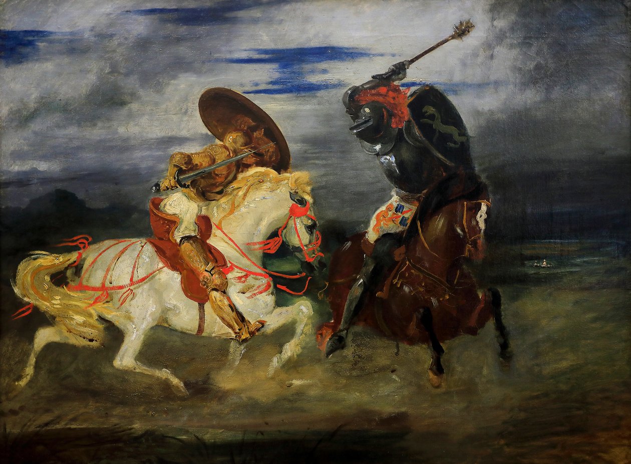 Kırsal alanda savaşan şövalyeler by Ferdinand Victor Eugene Delacroix