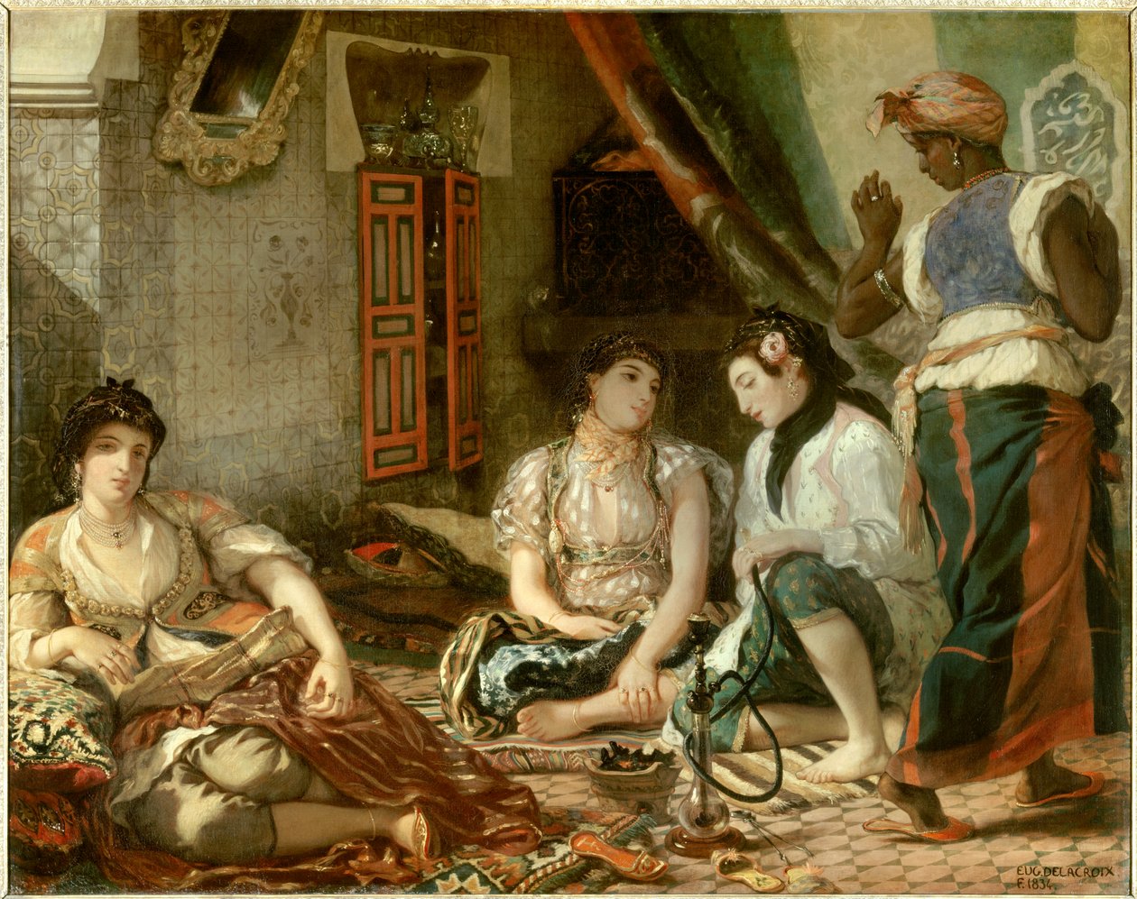 Cezayirli kadınlar evlerinde Resim Eugene Delacroix (1798-1863) 1834 Güneş. 1.80 x 2.29m Paris. Louvre müzesi by Ferdinand Victor Eugene Delacroix