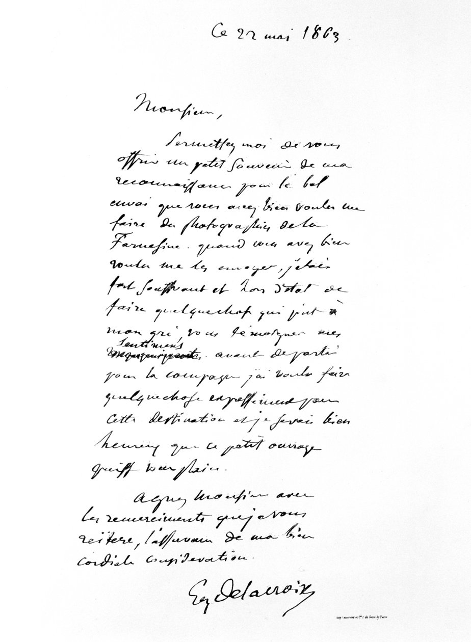 Fransız Romantik sanatçı Eugene Delacroix tarafından imzalanmış mektup, 1863 by Ferdinand Victor Eugene Delacroix