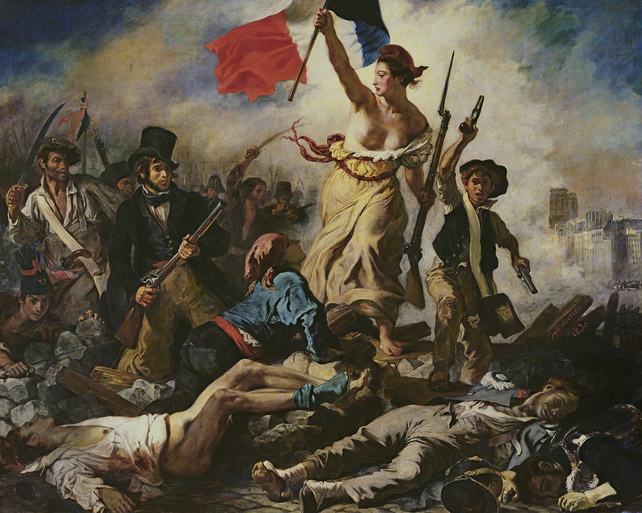 Liberty Leading the People, 28 Temmuz 1830, c.1830-31 (tuval üzerine yağlı boya) (detay için bkz. 95120) by Ferdinand Victor Eugene Delacroix