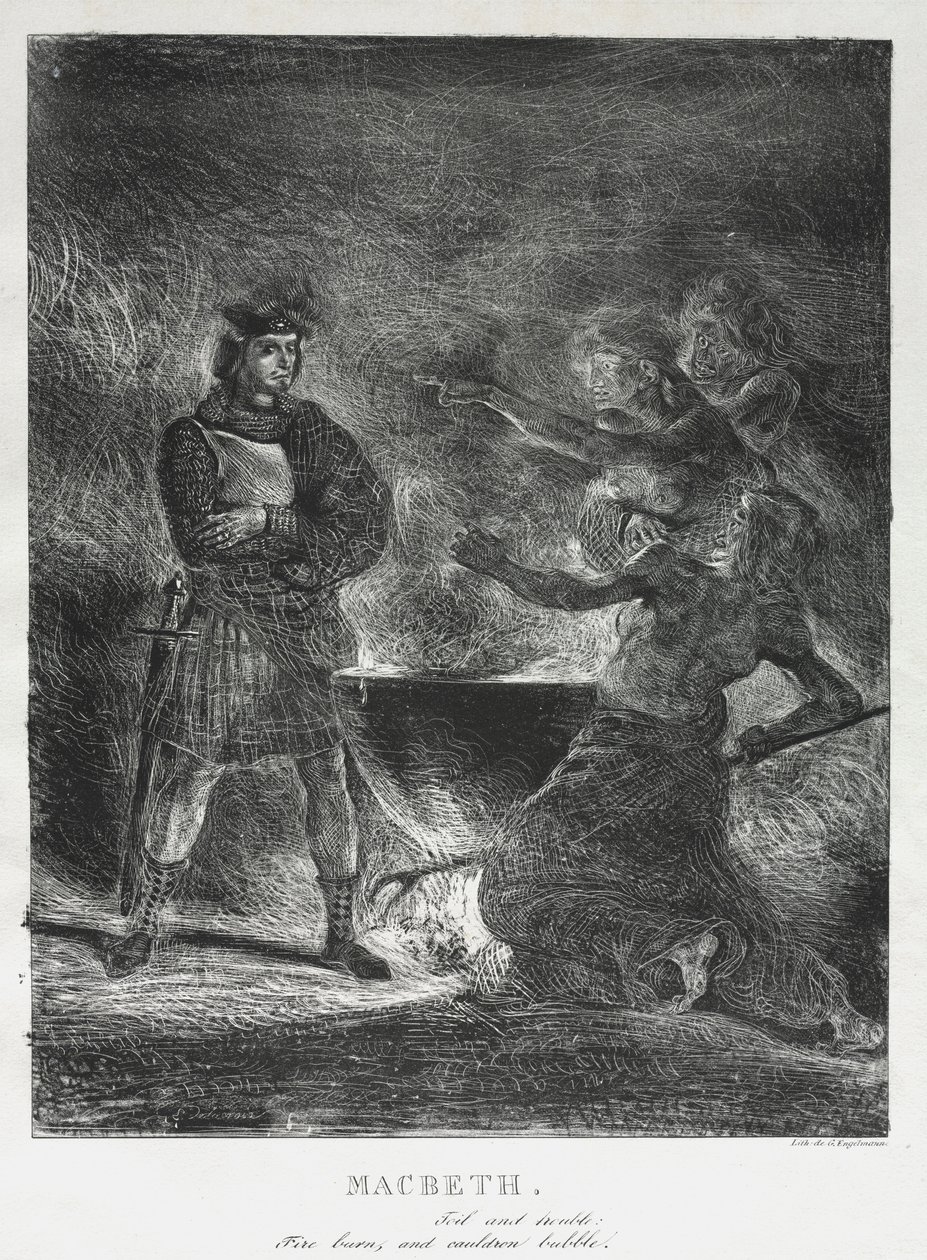 Macbeth Cadılara Danışma, 1825. by Ferdinand Victor Eugene Delacroix